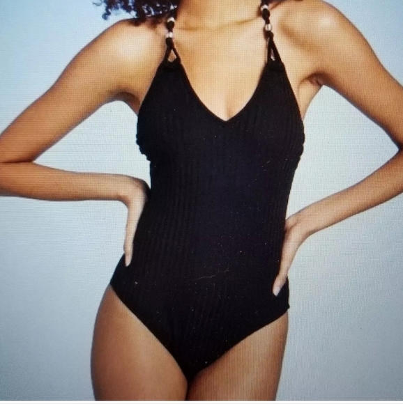 Women's Ribbed Bead Knot Detail One Piece Swimsuit - Shade & Shore - Suit L - Picture 1 of 13